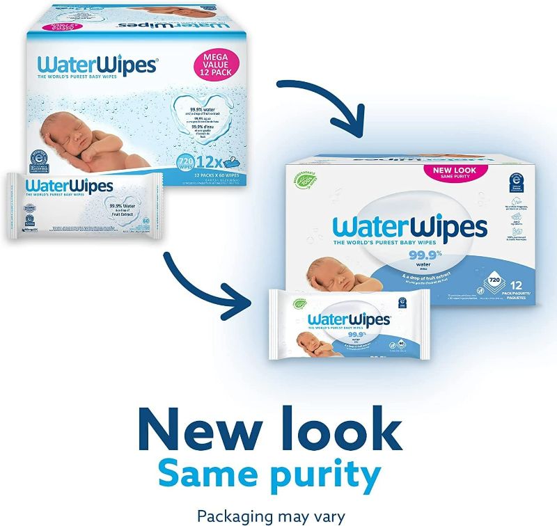 Photo 2 of WaterWipes Plastic-Free Original Baby Wipes, 99.9% Water Based Wipes, Unscented & Hypoallergenic for Sensitive Skin, 180 Count (3 packs), Packaging May Vary