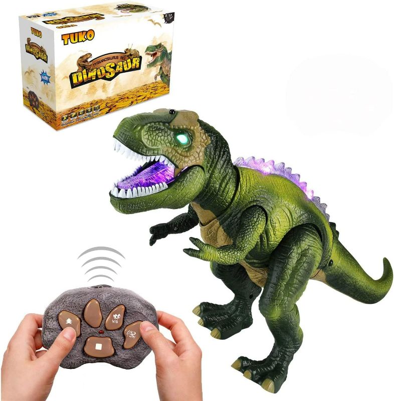 Photo 1 of Tuko Remote Control Dinosaur Toys LED Light Up Walking and Roaring Realistic Dinosaur Toys for 3-12 Years Old Boys and Girls (RC Dino)
