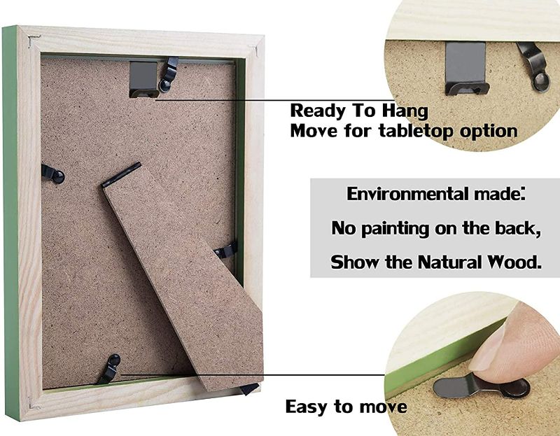 Photo 2 of 8x10 Green Picture Frames Nature Solid Wood 4 Pack for Wall Mounting and Tabletop Display
