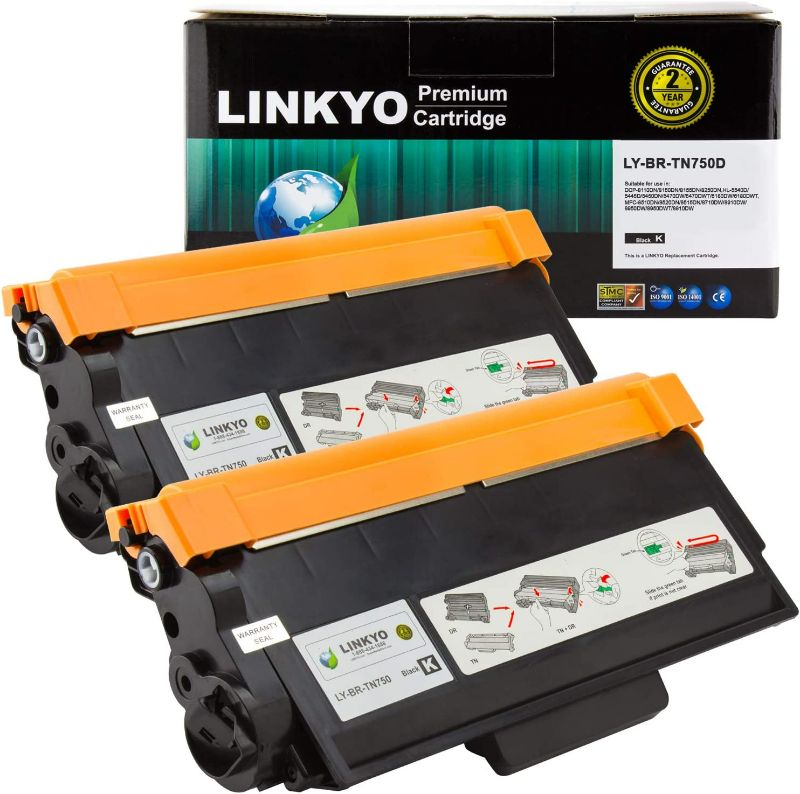 Photo 1 of LINKYO Compatible Toner Cartridge Replacement for Brother TN750 TN-750 TN720 (Black, High Yield, 2-Pack)
