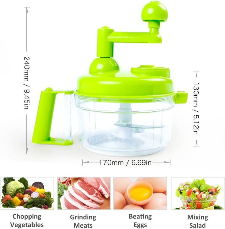 Photo 2 of Cambom Manual Vegetable Cutter Food Processor 8 in 1 - Chopper, Mixer, Blender, Whipper, Egg Separator, Mincer, Grinder, Dicer with Clear Container 1200ml BPA Free
