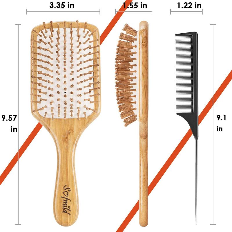 Photo 2 of Hair Brush-Natural Wooden Bamboo Brush and Detangle Tail Comb Instead of Brush Cleaner Tool, Eco Friendly Paddle Hairbrush for Women Men and Kids Make Thin Long Curly Hair Health and Massage Scalp
