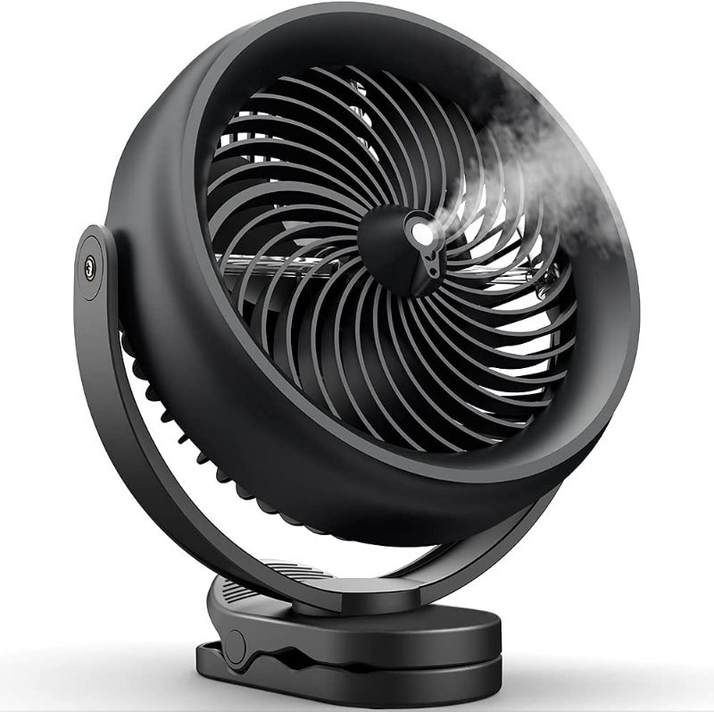 Photo 1 of KOONIE 10000mAh Battery Operated Misting Fan with Clip, 8-Inch Mist Fan for Desk, Detachable Battery, 3 Speeds, 2 Mist Modes with 200ml Tank, 48 Hours Working Time for Home Stroller Office and Outdoor
