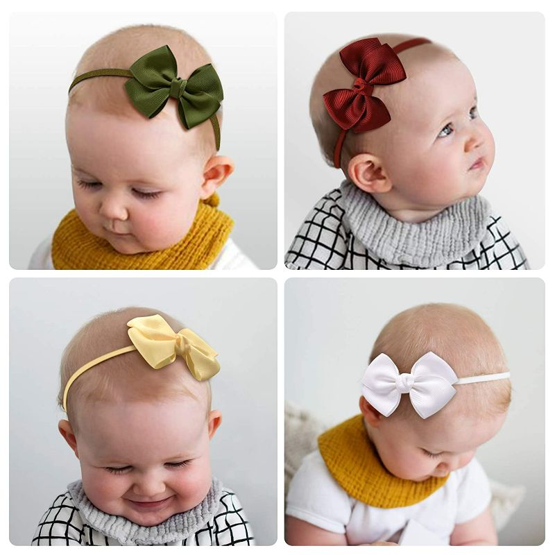 Photo 3 of 40 Pieces Baby Girls Headbands Nylon Hairband Grosgrain Ribbon Hair Bows Handmade Hair Accessories for Newborn Infant Toddler Kids
