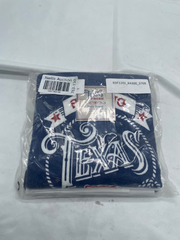 Photo 2 of 3 Texas Themed Decorative Cotton Kitchen Towels Set with White, Blue and Red Print | 2 Flour Sack and 1 Terry Towel for Dish and Hand Drying | By Kay Dee Designs
