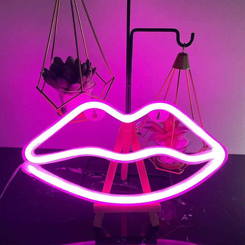 Photo 1 of ENUOLI Pink Lip Light Neon Signs Neon Lights for Art Wall Decor,USB or Battery Operated LED Night Lamp Neon Signs for Children,Living Room, Birthday Party, Wedding Party,Girls Gift(Pink Lip)
