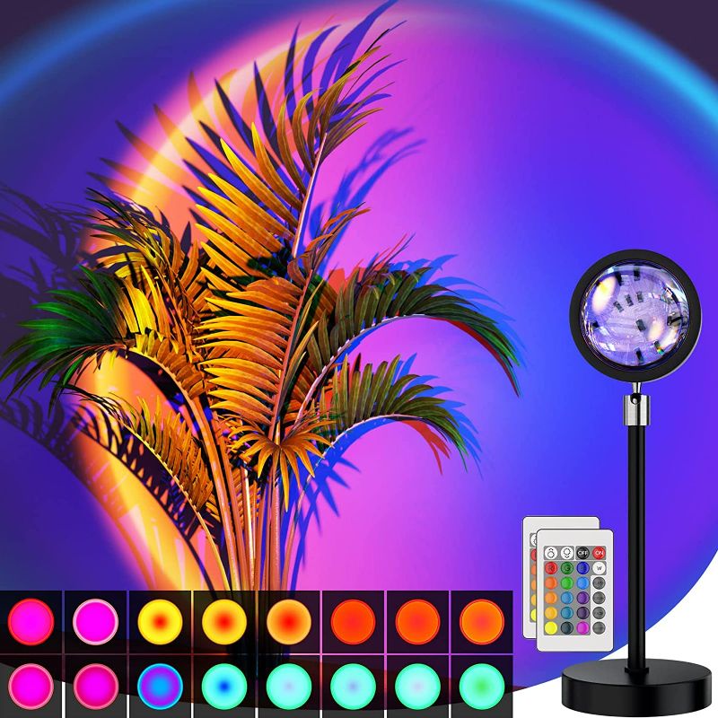 Photo 1 of Bavcieu Sunset Lamp Projection Led Lights with Remote, 16 Colors Night Light 360° Rotation Rainbow Lights 4 Modes Setting for Photography/Selfie/ Party/Home/Living Room/Bedroom Decor, Gifts for Women
