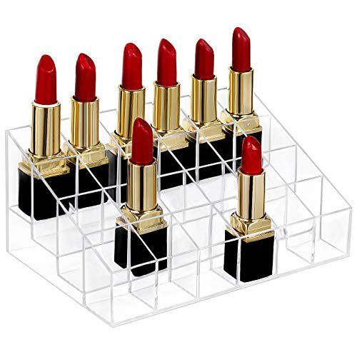 Photo 1 of HBlife Lipstick Holder, 24 Spaces Clear Acrylic Lipstick Organizer Display Stand Cosmetic Makeup Organizer for Lipstick, Brushes, Bottles, and More
