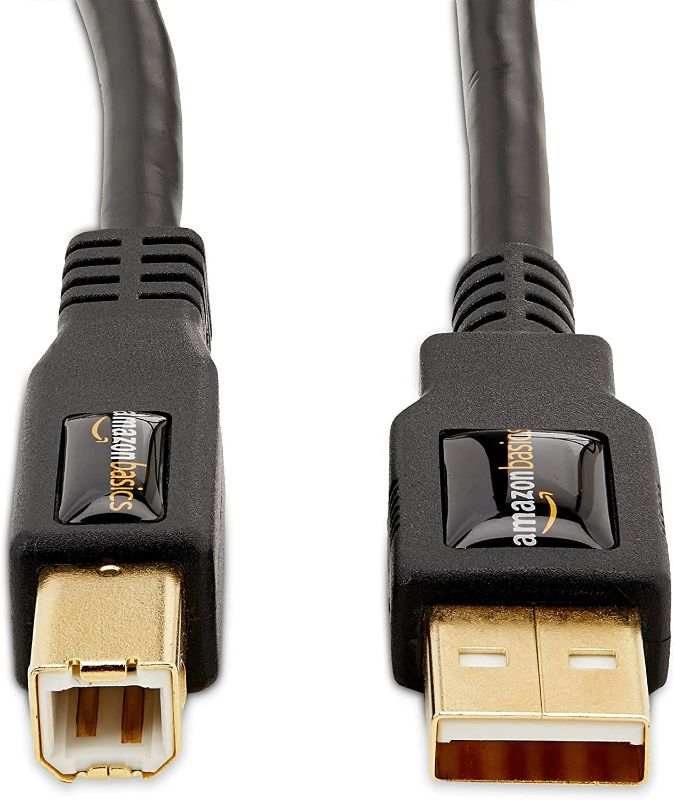 Photo 2 of Amazon Basics USB-A to USB-B Cable for Printer or External Hard Drive , Gold-Plated Connectors, 10 Foot, Black
