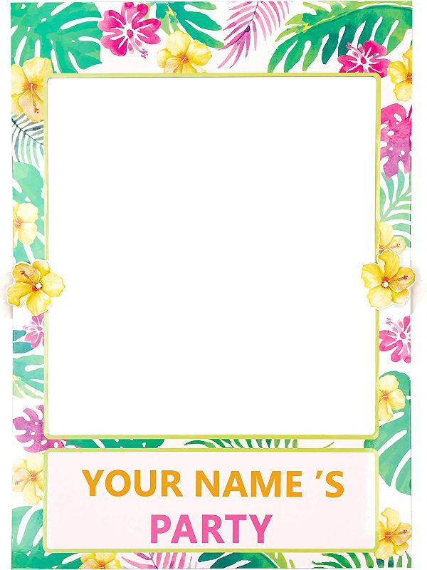 Photo 1 of 2 in 1 Luau Photo Booth Props Frame Party Supplies - Hawaiian Tropical Tiki Birthday Baby Shower Bridal Shower Wedding Decorations (Assembly Needed)
