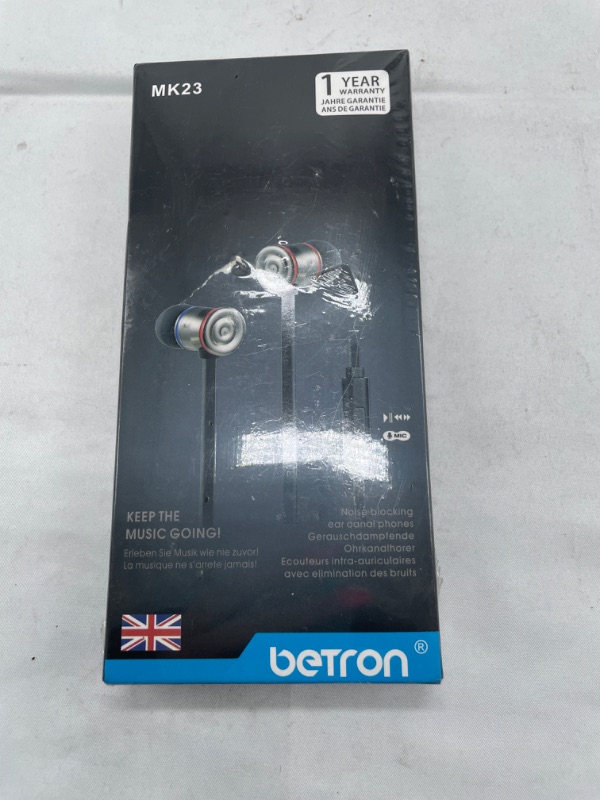 Photo 2 of Betron MK23 Earphones Wired in-Ear Headphones with Microphone Noise Isolating Earbud Tips Strong Bass 3.5mm Jack Tangle-Free Flat Cable for Phones iPhone iPad iPod MP3 Players Tablets Laptops