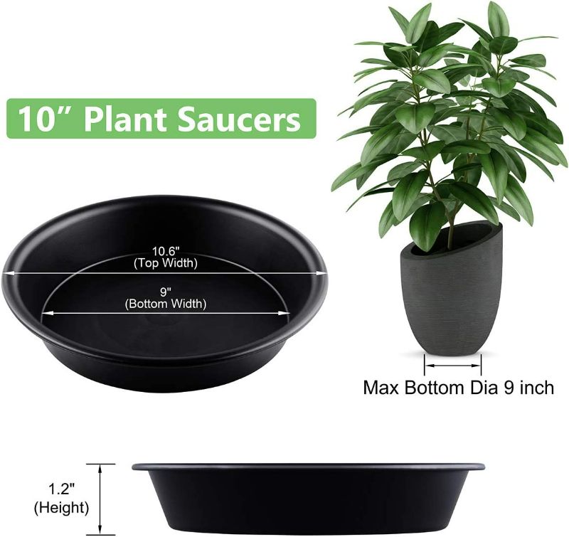 Photo 2 of Plant Saucer 10 inch of 3 Pack Black Heavy Duty Sturdy Durable Plastic Drip Trays Plant Trays for Indoor Outdoor Garden
