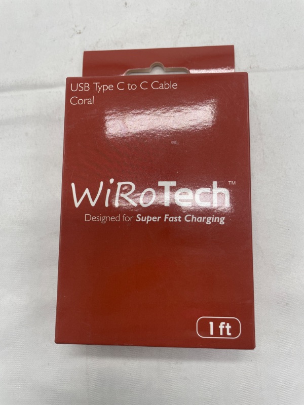 Photo 1 of WIROTECH 1 FT USB TYPE C TO C CABLE CORAL