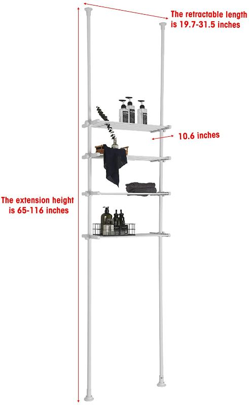 Photo 2 of DYN Ptah Bathroom Racks and Shelves Over-The-Toilet Cabinet, 4 Tier Metal Shelving Unit Adjustable with Tension Poles Industrial Storage Organizer, White