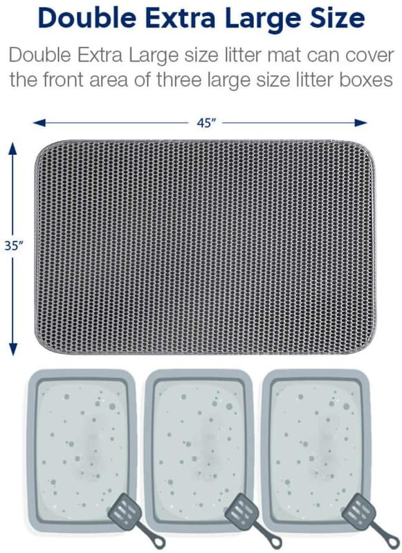Photo 3 of WePet Cat Litter Mat, Kitty Litter Trapping Mat, Honeycomb Double Layer Mats, No Phthalate, Urine Waterproof, Easy Clean, Scatter Control, Catcher Litter Tray Box Rug Carpet Length 45" x Width 35" x Height 0.5" Inch