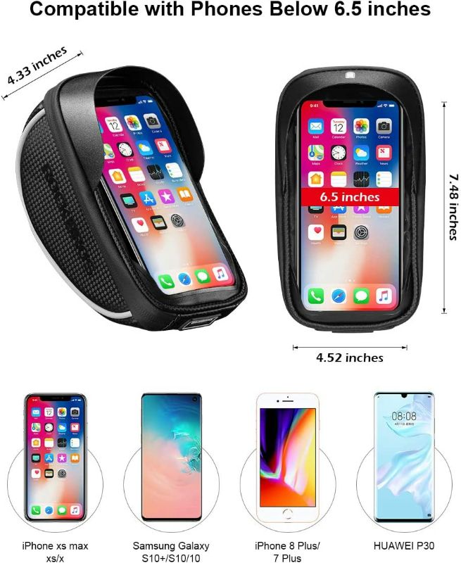 Photo 3 of  Bike Phone Mount Bag Bike Front Frame Handlebar Bag Waterproof Bike Phone Holder Case Bicycle Accessories Pouch Sensitive Touch Screen Compatible with iPhone