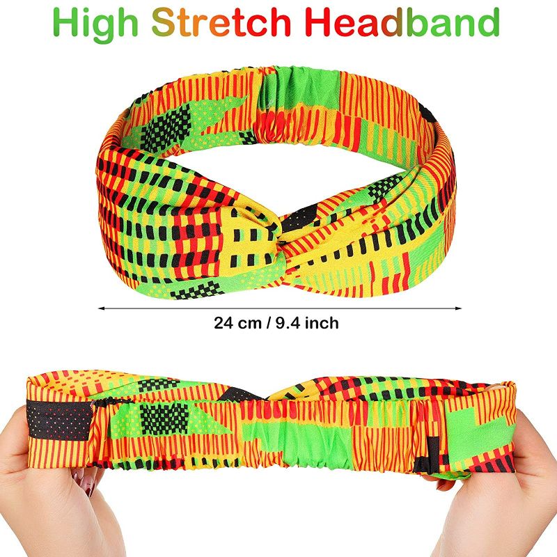 Photo 2 of 8 Pieces African Headband Boho Printed Headbands Yoga Sports Workout Headbands Elastic Head Wrap Hair Accessories for Women and Girls Hair Decorations