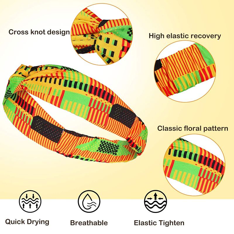 Photo 3 of 8 Pieces African Headband Boho Printed Headbands Yoga Sports Workout Headbands Elastic Head Wrap Hair Accessories for Women and Girls Hair Decorations