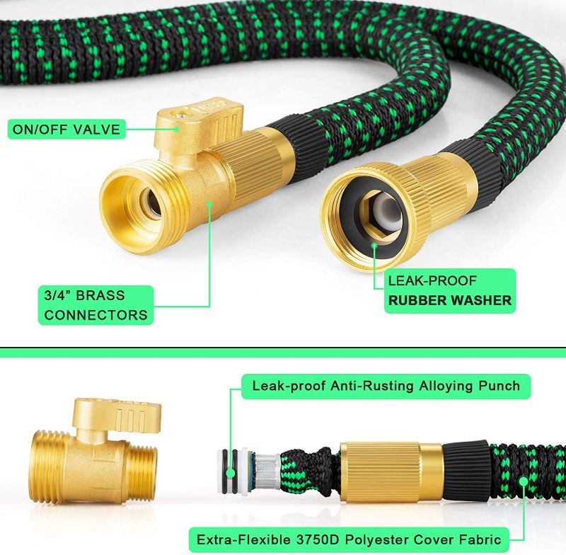 Photo 2 of Zalotte Expandable Garden Hose with 9 Function Nozzle, Leakproof Lightweight Expanding Garden Water Hose with Solid Brass Fittings, Extra Strength 3750D Durable Gardening Flexible Hose Pipe(25ft)
