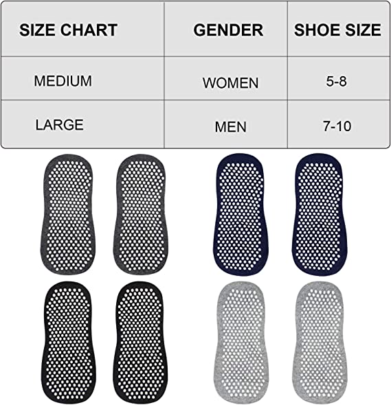 Photo 3 of 4 Pairs Non Slip Socks for Women and Men Anti Skid Grip Socks for Yoga, Pilates, Barre, Hospital, Home Exercise LARGE