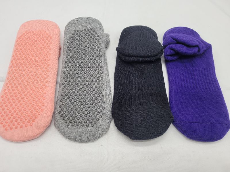 Photo 1 of 4 Pairs Non Slip Socks for Women and Men Anti Skid Grip Socks for Yoga, Pilates, Barre, Hospital, Home Exercise LARGE