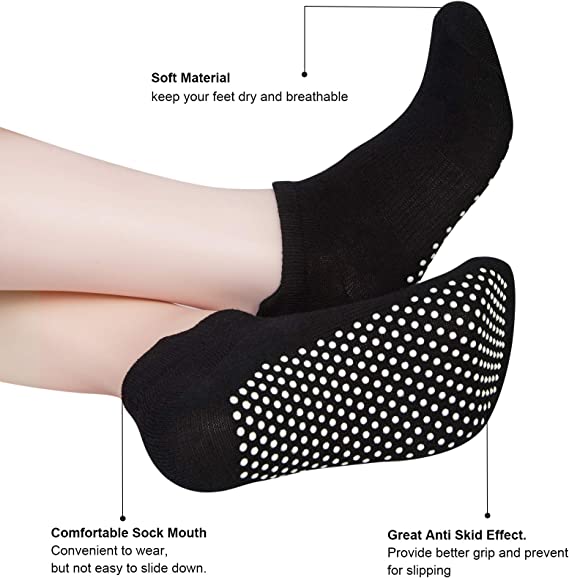 Photo 4 of 4 Pairs Non Slip Socks for Women and Men Anti Skid Grip Socks for Yoga, Pilates, Barre, Hospital, Home Exercise LARGE