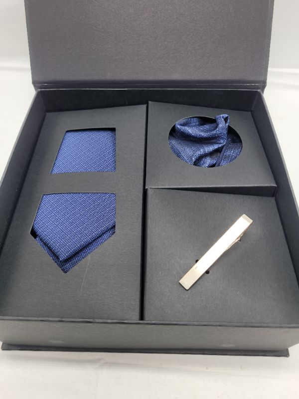 Photo 2 of Sapphire Blue Tie Set For Men | Silk Necktie, Pocket Square, Necktie Clip, and Luxury Gift Box