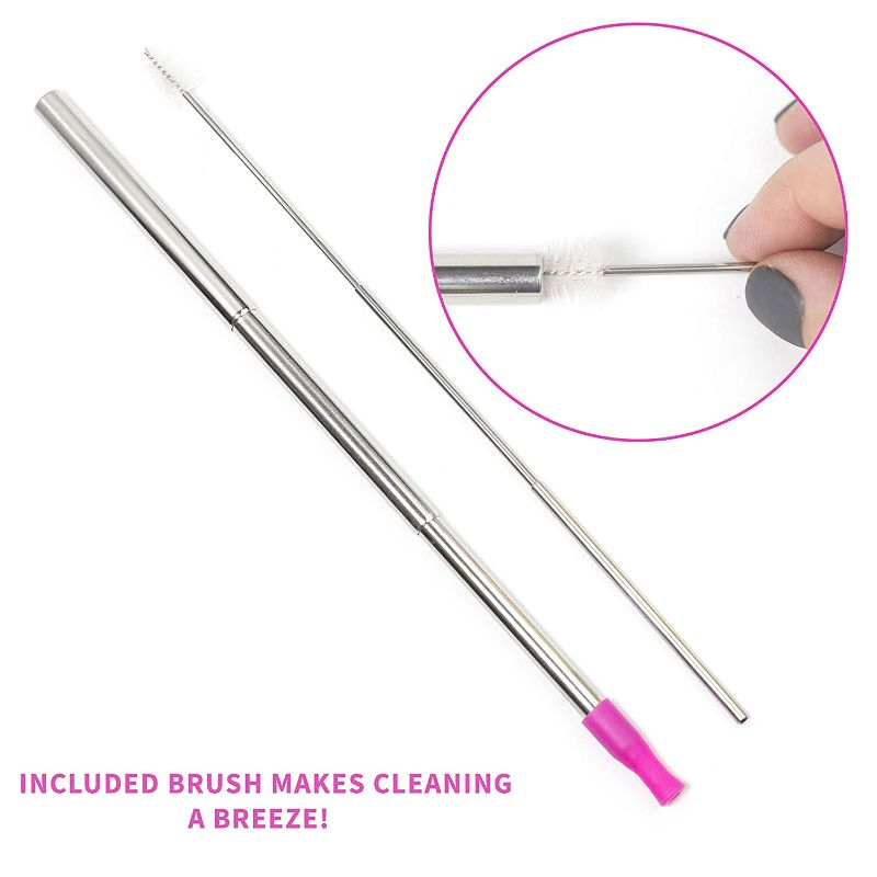 Photo 1 of (2PACK) Strawberri Blush Stainless Steel Straw with Soft Silicone Tip - STRAWBERRI STRAWS Reusable, Collapsible, Eco-Friendly. Includes: Straw, Case, Pom-Pom Keychain, Straw Cleaning Brush. (Blush)