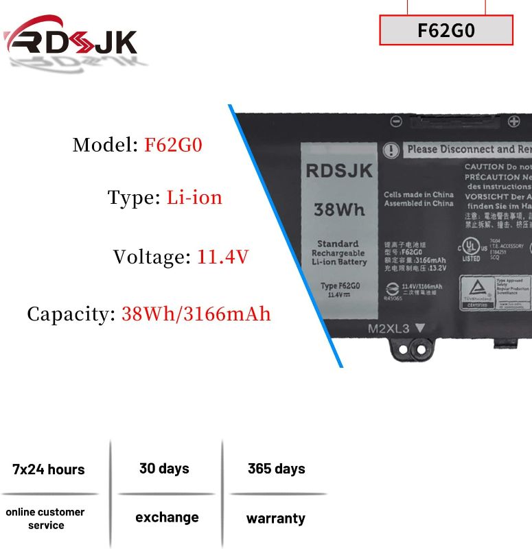 Photo 2 of F62G0 Laptop Battery for Dell Vostro 5370 13-5370 13-5370-D1505G R1605S D1525S D1605S Inspiron 13 13MF 5370 7370 7373 7380 7386 F62GO CHA01 RPJC3 0F62G0 0RPJC3 39DY5 039DY5 11.4V 38Wh
Brand: RDSJK