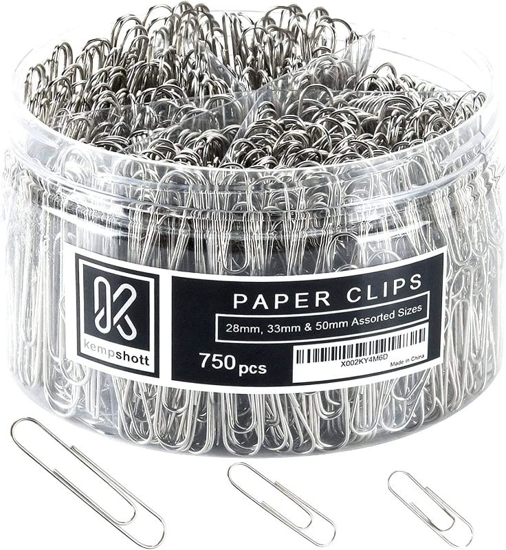 Photo 1 of Kempshott 750 Paper Clips Assorted Sizes Small, Medium and Large Paper Clips for Paperwork Ideal for Home, School and Office Use (Assorted, Silver)