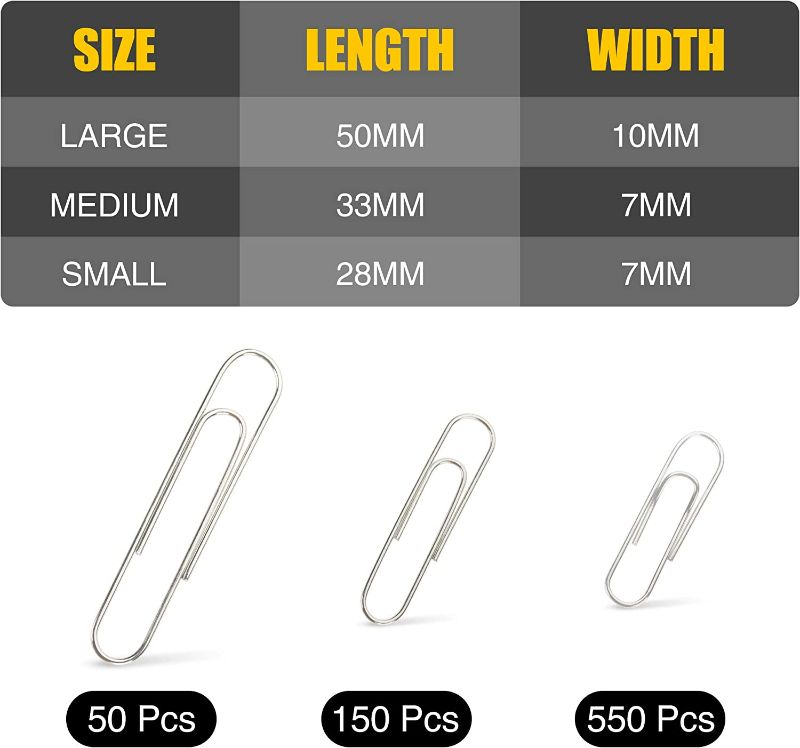 Photo 2 of Kempshott 750 Paper Clips Assorted Sizes Small, Medium and Large Paper Clips for Paperwork Ideal for Home, School and Office Use (Assorted, Silver)