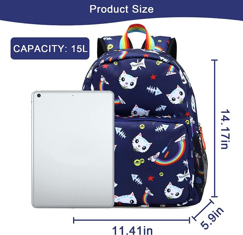 Photo 2 of  Kemy's Toddler Backpack for Girls Boys, Water Resistant Preschool Kids Backpacks, Cute Lightweight Girls Backpack?Blue Cat?