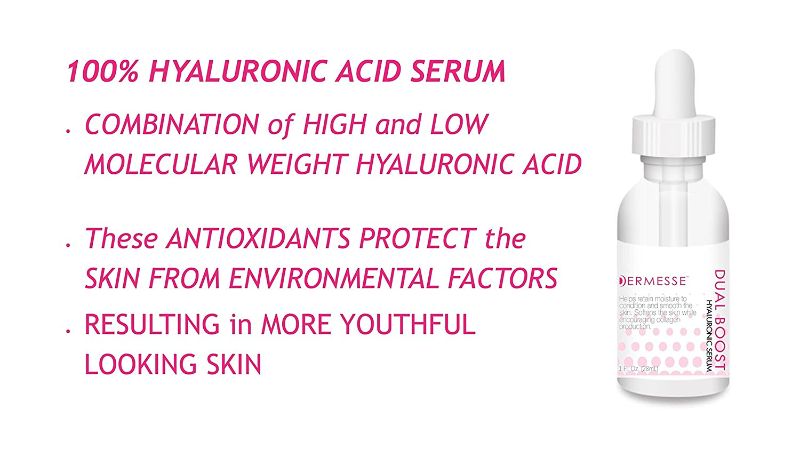Photo 2 of Dermesse Dual Boost Hyaluronic Serum contains both high and low molecular weight Hyaluronic Acid