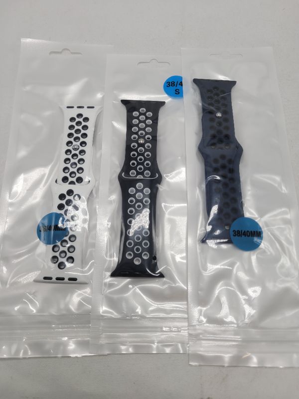 Photo 2 of (3pcs) JuQBanke Sport Band Compatible for Apple Watch Band 38mm 40mm, Soft Silicone Sport Replacement Wristband Compatible with iWatch Series 6/5/4/3/2/1/SE S/M Midnight Blue
