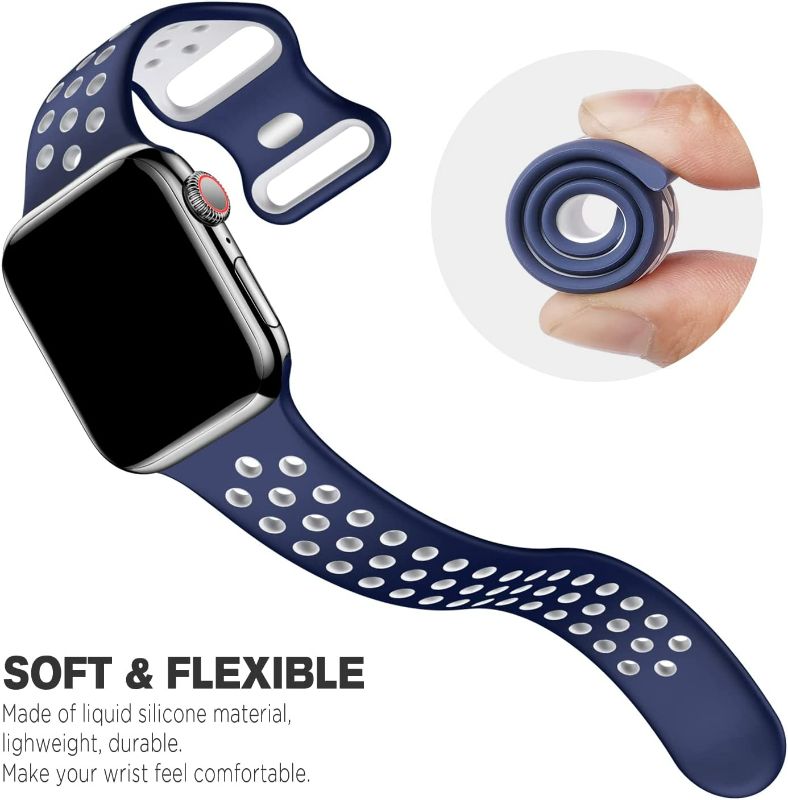 Photo 1 of (3pcs) JuQBanke Sport Band Compatible for Apple Watch Band 38mm 40mm, Soft Silicone Sport Replacement Wristband Compatible with iWatch Series 6/5/4/3/2/1/SE S/M Midnight Blue
