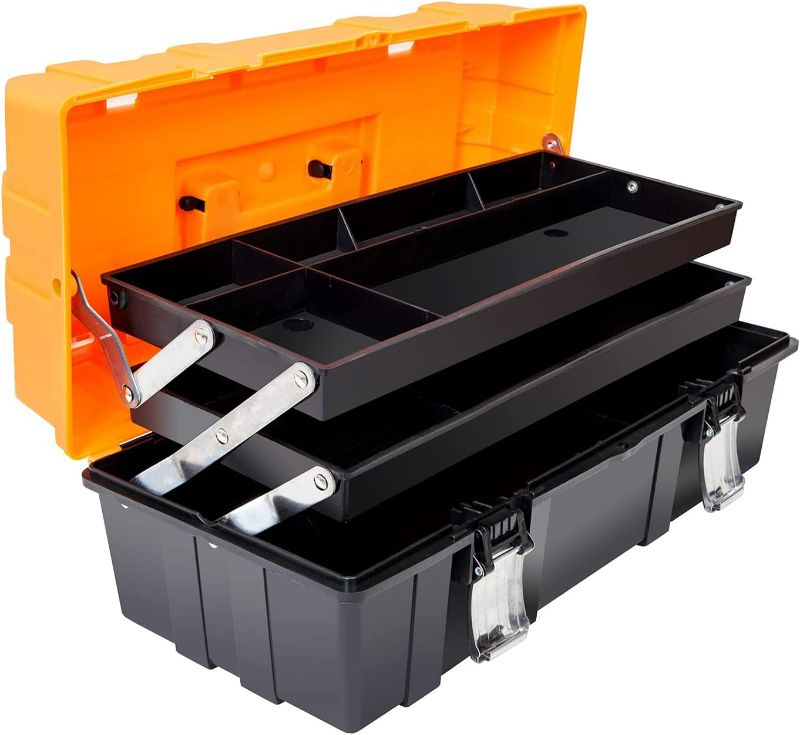 Photo 1 of 17-Inch Plastic Tool Box,3-Tiers Multi-Function Storage Portable Toolbox Organizer, Black/Orange 