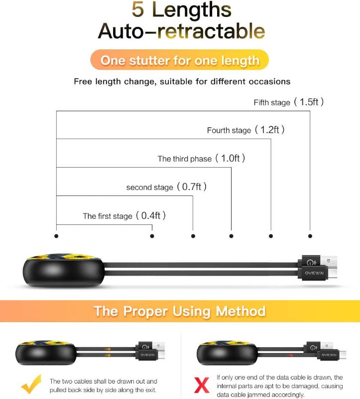 Photo 1 of GVIEWIN Retractable Type C Cable 3A Fast Charging, Charger Cord with USB Cable Type C Port Compatible with Galaxy S9 S8 Note 9 8,LG G6 V20 V30, Google Pixel, Moto Z2 and More (Roses/Black)