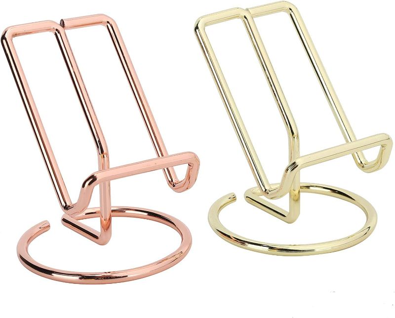 Photo 1 of 4pcs Phone Tablet Stand, Metal Phone Stand for Desk Gold Phone Holder Stand Desktop Mobile Phone Holder Pink Cell Phone Stand with Round Dock for Desk
