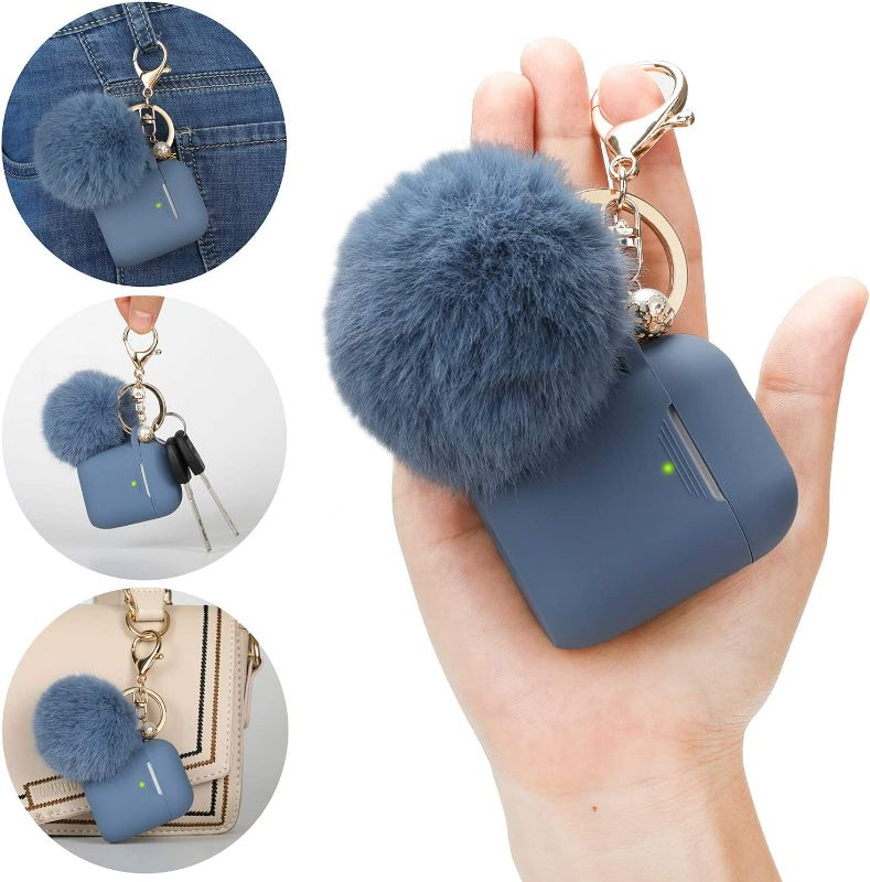 Photo 3 of Filoto Case for Airpods , Airpod Case Cover for Apple Airpods 2&1 Charging Case, Cute Air Pods Silicone Protective Accessories Cases/Keychain/Pompom, Best Gift for Girls and Women, Denim Blue