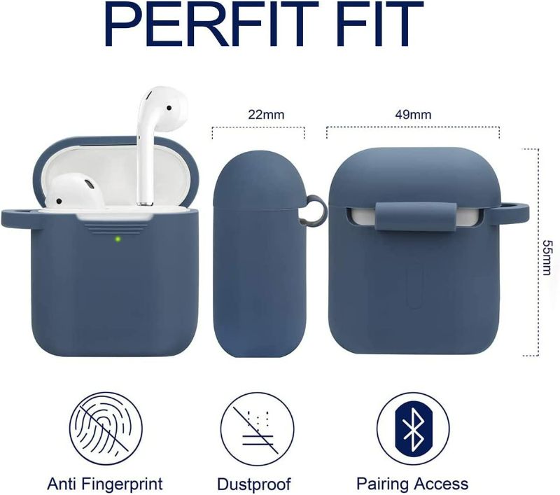 Photo 2 of Filoto Case for Airpods , Airpod Case Cover for Apple Airpods 2&1 Charging Case, Cute Air Pods Silicone Protective Accessories Cases/Keychain/Pompom, Best Gift for Girls and Women, Denim Blue