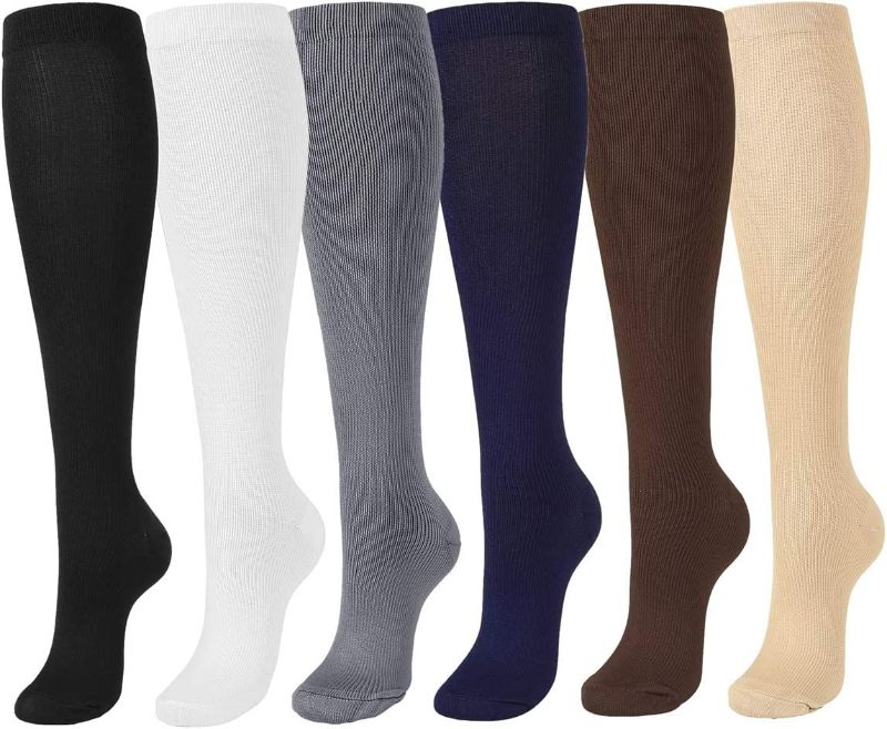 Photo 1 of (1pair navy blue size s/m) faleto compression socks 15-25mmhg high knee nurse socks for men & women