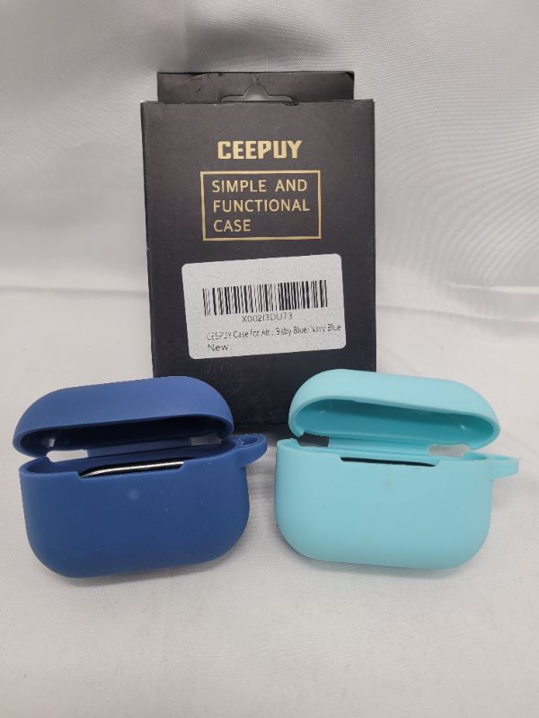 Photo 1 of CEEPUY Case for Airpods Pro, 2 Pack Protective Soft Silicone Earbuds Cover Headphones Accessories Compatible for Apple Airpod Pro 2019[Front LED Visible],Baby Blue/Navy Blue