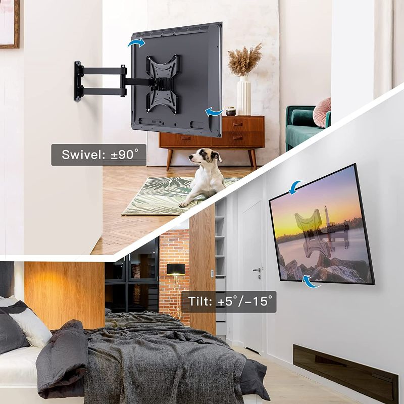 Photo 2 of PERLESMITH TV Wall Mount for 13-42 Inch Flat or Curved TVs & Monitors, Full Motion TV Wall Mount with Articulating Arms Swivel Tilt Extends, Corner tv Bracket Max VESA 200x200 mm up to 44lbs, PSSFK1