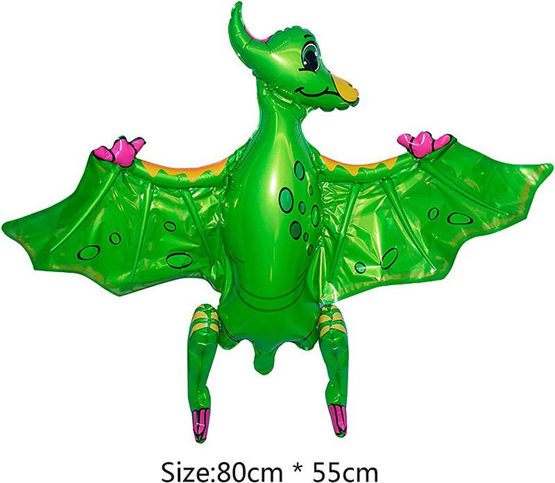 Photo 3 of 4 Pcs Vivid 3D Dinosaur Balloons for Birthday Party Decorations Standing Assemble Movable Limbs Jungle Party Mylar Balloons with Rex Triceratops Pterosaur Stegosauru