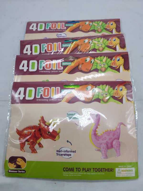 Photo 7 of 4 Pcs Vivid 3D Dinosaur Balloons for Birthday Party Decorations Standing Assemble Movable Limbs Jungle Party Mylar Balloons with Rex Triceratops Pterosaur Stegosauru