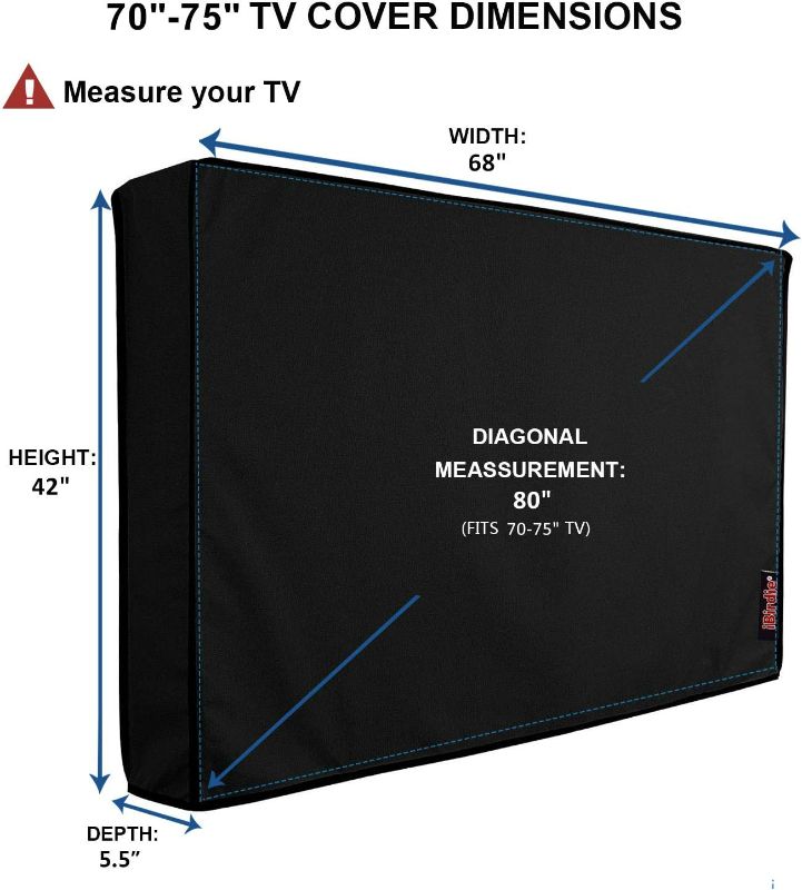 Photo 2 of iBirdie Outdoor Waterproof and Weatherproof TV Cover for 70 to 75 inch Outside Flat Screen TV - Cover Size 68''W x 42''H x 5.5''D 70-75 inches Black