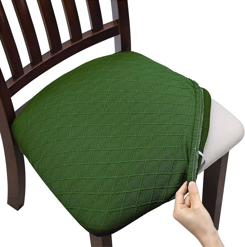 Photo 1 of (Checkered Green) smiry Seat Covers for Dining Room Chairs Stretch Checkered Jacquard Dining Room Chair Seat Covers with Buckle Set of 6, Checkered