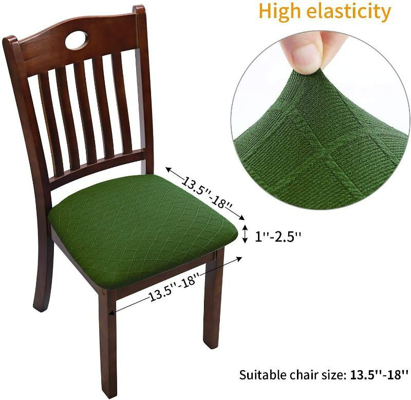 Photo 2 of (Checkered Green) smiry Seat Covers for Dining Room Chairs Stretch Checkered Jacquard Dining Room Chair Seat Covers with Buckle Set of 6