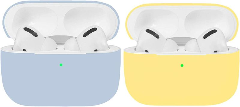 Photo 1 of CEEPUY Case for Airpods Pro, 2 Pack Protective Soft Silicone Earbuds Cover Headphones Accessories Compatible for Apple Airpod Pro 2019[Front LED Visible],Baby Blue/Yellow