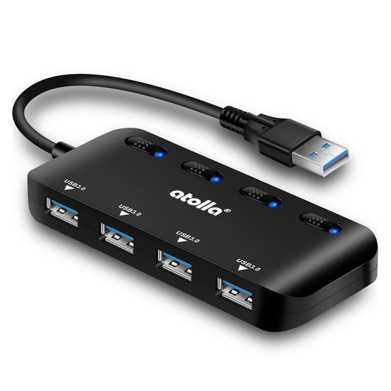 Photo 1 of USB 3.0 Hub Splitter - USB Extender 4 Port USB Ultra Slim Data Hub with Individual Power Switch and LED 0.5 FT